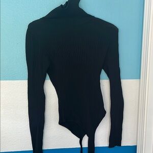 Love Tree Black Fitted Tie Front Bodysuit